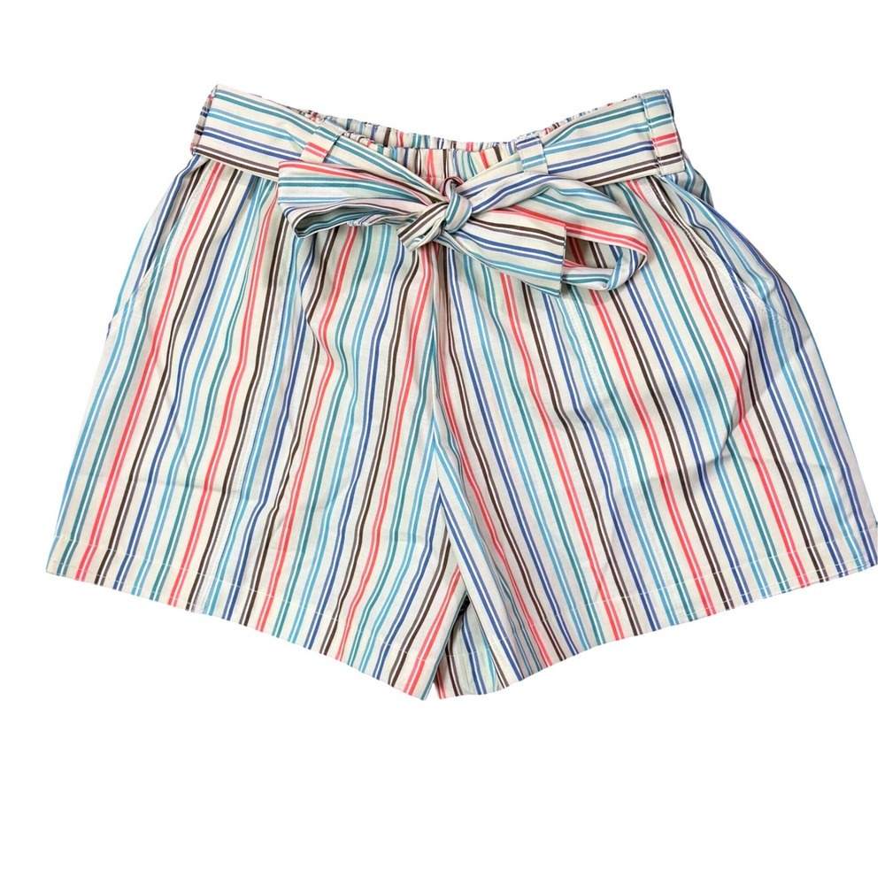 Womens High Waisted Paperbag Stripe Shorts Multi Color Blue Red Small